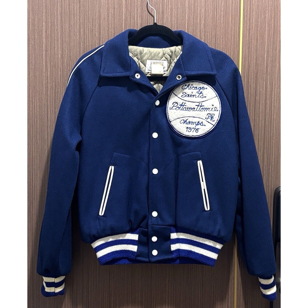 Vintage Empire Varsity Jacket Mens Medium Blue 70s Chicago Union Made Softball